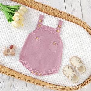 Design personnalisé de haute qualité en coton doux d'été sans manches combinaisons barboteuses décontracté nouveau-né bébé vêtements tricotés pour bébé filles - Product Image 3