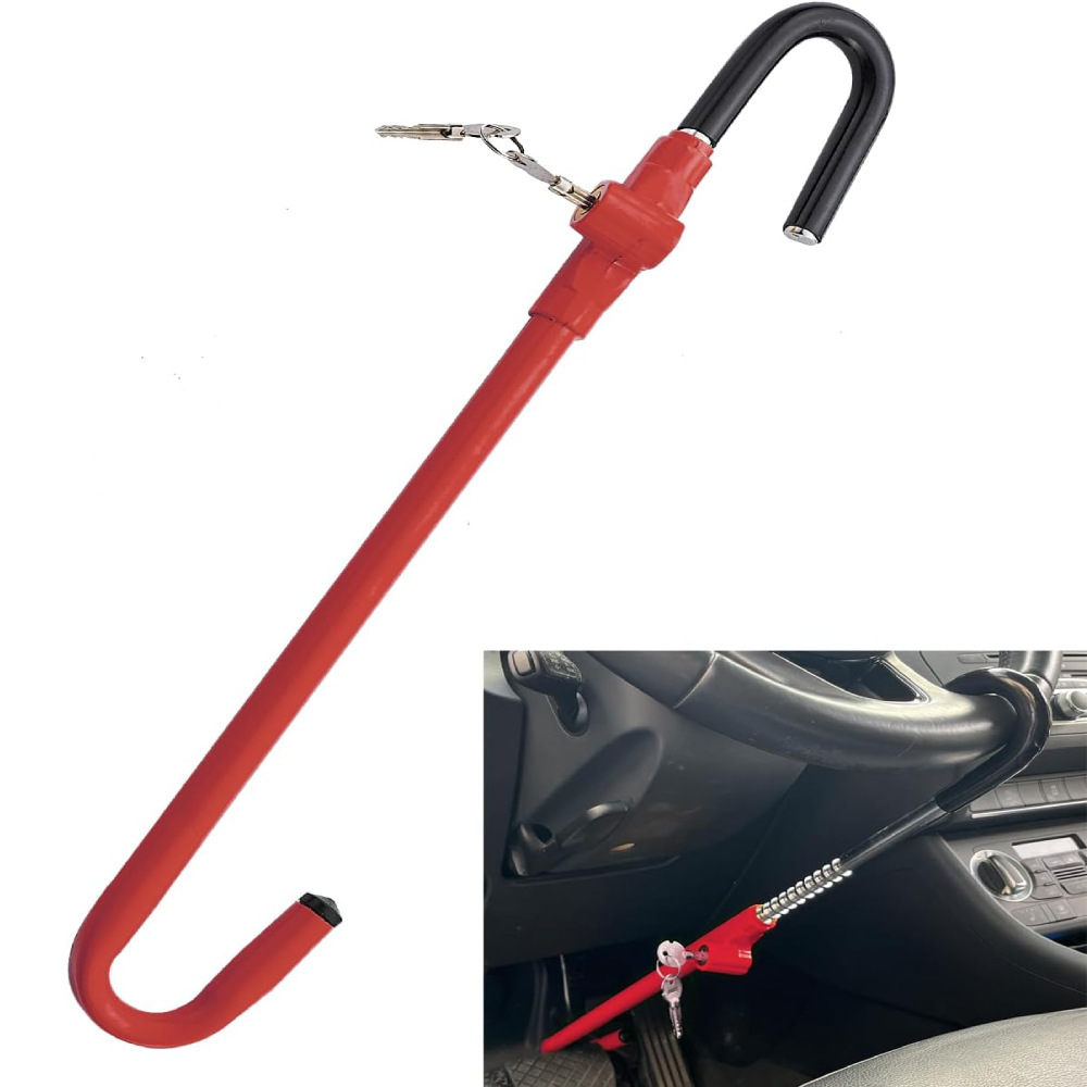 Red Universal Steering Wheel Pedal Brake Lock - SecurMax Anti-Theft Car Security Device