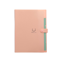 Carpeta de Archivo Expandible Tipo Acordeón con Tapa Dura Creativa de Plástico PP A4, Color Caramelo, con Botón y Diseño de Cara Sonriente, para Exámenes, Oficina y Escuela
