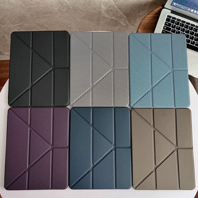 3 Y Fold Stand Fiber Pattern PU Leather Tablet Case for iPad 10th Gen 10.9 Inch for iPad 11th Gen 2025 TPU Shockproof Case