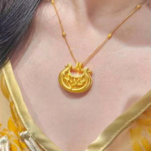 Collana in Titanio Dorato con Ciondolo Traforato Portafortuna, Prosperità e Longevità, Nuovo Stile <span class=keywords><strong>Punk</strong></span> Cinese 2026 per Donna - Product Image 2