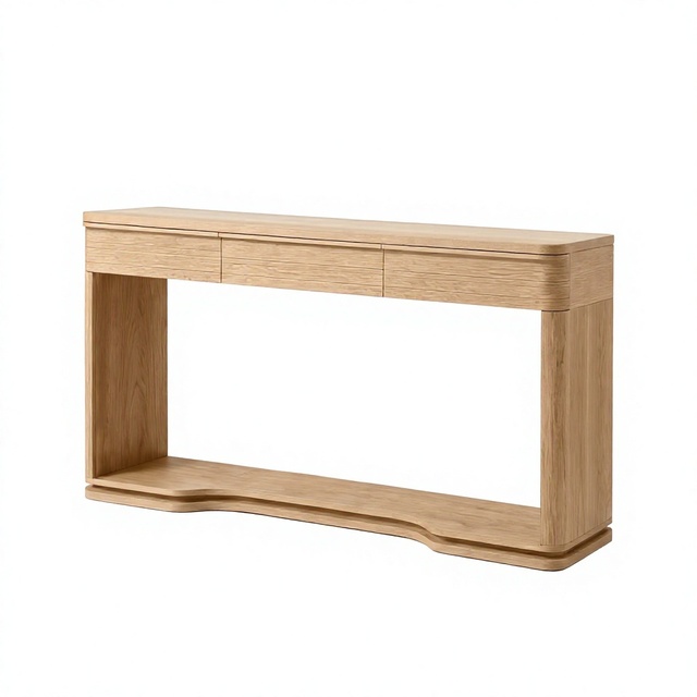 Three Drawer Extendable Minimalist Solid Wood  Birch/Oak  Console Table  Eco-Friendly  Durable Furniture for Living Room & Hotel