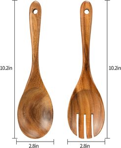 ชุดส้อมและช้อนสำหรับคลุกสลัด ด้ามยาว ชุดอุปกรณ์เสิร์ฟสลัด ชุดช้อนไม้สำหรับเสิร์ฟ - Product Image 3