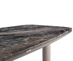Mesa de comedor rectangular redondeada personalizada de gama alta moderna nórdica, mesa de comedor con diseño de roca de mármol - Product Image 6