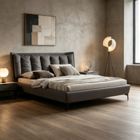 Lit king-size moderne de luxe minimaliste en cuir véritable rembourré avec rangement pour chambre principale, mobilier italien