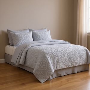 Ensemble de housse de couette en tissu tissé à motifs tuftés gris clair 3 pièces en coton, literie classique pour la maison - Product Image 2