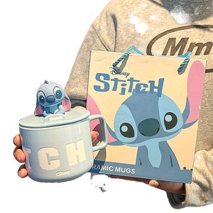Vente en Gros Direct Usine Mug Américain <span class=keywords><strong>Disney</strong></span> Stitch et Angel en Céramique Bleu et Rose Coffret Cadeau avec Cuillère et Couvercle - Product Image 1