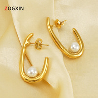 Boucles d'oreilles chic européennes et américaines en perles pour femmes, style français, tendance, en acier inoxydable 18K, ZYG940