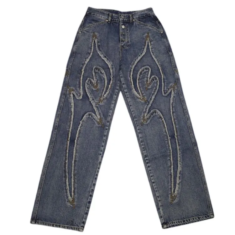 DiZNEW American vintage embroidered denim jeans fashion brand design streetwear jeans