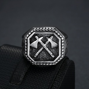 Anillo Vikingo Impermeable con Hacha de Batalla, Amuleto de Protección Nórdico Escandinavo, Joyería Vintage para Hombre, Acero Inoxidable Auténtico - Product Image 3