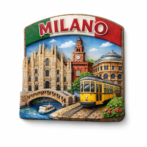 Aimants de réfrigérateur en résine à motif de carreaux traditionnels d'Italie Milan, souvenirs de voyage de lieux emblématiques locaux pour usage promotionnel - Product Image 1