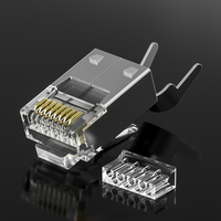 Conector Modular RJ45 Cat5e de Pasante, Chapado en Oro, Chip Grande, Sin Blindaje, Cabeza de Cristal para Red