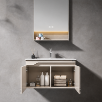 Meuble sous-vasque mural avec éclairage d'ambiance, vasque flottante avec étagère inférieure, facile à nettoyer et au design classique
