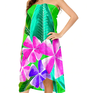 Pareo para Mujer de las Islas del Estrecho de Tórres / Lavalava, Nuevo Diseño Pintado a Mano con Hibisco y Frangipani, Estilo Étnico, Pareo de <span class=keywords><strong>Playa</strong></span> de Rayón - Product Image 4