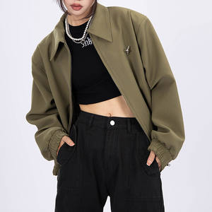 American Retro <b>Military</b> Green <b>Jacket</b> <b>for</b> <b>Women</b>, Spring and Autumn Loose Casual Versatile Star Badge Couple Cardigan Top - Product Image 1