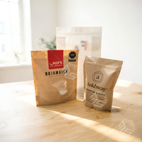 Sachet en papier kraft biodégradable, étanche et refermable, avec fenêtre et fermeture éclair, pochette alimentaire autoportante pour l'emballage de snacks