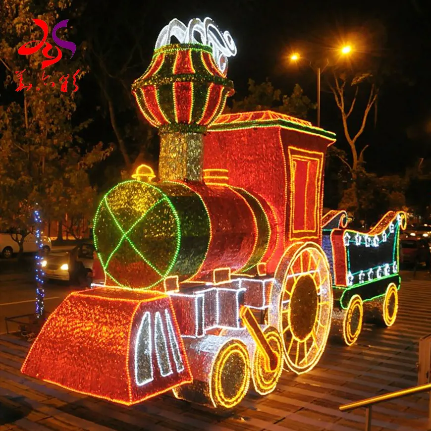 magic colourful 3D Sculpture large huge train Outdoor Festive Christmas Across Street LED Decoration 3d Motif Lights display