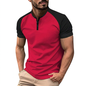 Men's Slim Fit Raglan Sleeve Stand Collar T-<b>Shirt</b> Solid Color Blocked Casual Knitted Short Sleeve Teal Black - Product Image 3