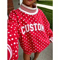 Setelan 2 Potong Sweatshirt Oversized Motif Polkadot Wanita dengan Kerah Bergaris dan Celana Pendek Fleece Patchwork untuk Santai