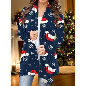 Femmes <span class=keywords><strong>moche</strong></span> noël Cardigan décontracté à manches longues flocons de neige imprimé ouvert devant hauts vacances manteaux pull cadeaux pour noël - Product Image 1