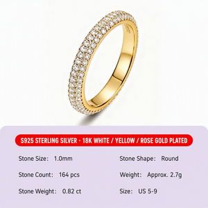 Anello da Donna in <span class=keywords><strong>Argento</strong></span> Sterling <span class=keywords><strong>925</strong></span> con Pavé di Moissanite, Fede Nuziale Eternity, Placcato Oro 1-2.5μm, Gioielli Personalizzati all'Ingrosso - Product Image 5