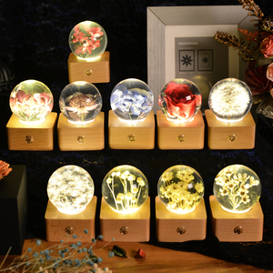 Lovebay nuova tendenza sfera <span class=keywords><strong>di</strong></span> cristallo pianta vera resina <span class=keywords><strong>di</strong></span> fiori immortali ornamento decorativo luce notturna per regalo <span class=keywords><strong>di</strong></span> fiori conservati - Product Image 1