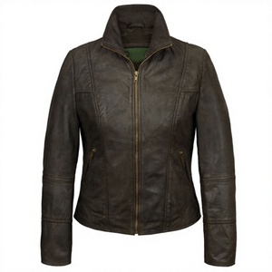 EVER GLOW Women's Genuine Cowhide Leather Breathable Windproof <b>Waterproof</b> Moto <b>Jacket</b> Stand Collar Full Sleeve Zipper Closure - Product Image 1