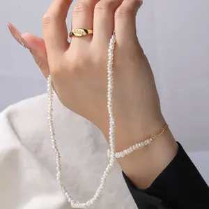 Sıcak Trendy 925 gümüş tatlısu inci gerdanlık kolye takı altın kadınlar için düzensiz doğal inci kolye