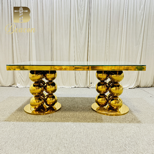 Hiện đại Thiết kế sang trọng Vàng bàn đám cưới gương Glass Top thép không gỉ nhà hàng & khách sạn tiệc ăn uống đồ nội thất - Product Image 3