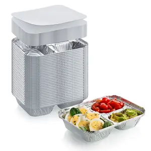快餐外卖饭盒铝锡纸容器2 3 4格一次性食品包装铝箔银宠物