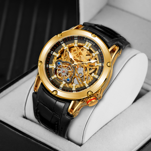 T-Winner <span class=keywords><strong>Montre</strong></span> <span class=keywords><strong>Homme</strong></span> Squelette Mécanique Automatique en Cuir pour Hommes — Vente en Gros - Product Image 3