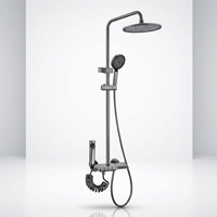 Set Shower Termostatik Abu-abu Gunmetal Tekanan Tinggi dengan Pancuran Hujan dan Semprotan Genggam, Set Keran Mixer Dinding