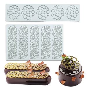 Moules à pâtisserie en silicone antiadhésifs (formes rondes et en forme de feuille) pour la décoration de gâteaux en chocolat, fondant et pâte à sucre - Product Image 1