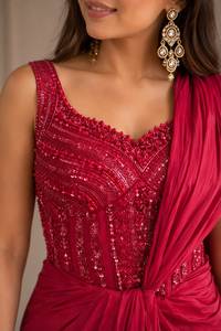 Premium Silk Pre Draped Saree with Decorative Hand Embroidery <b>Blouse</b> Stylish Ready to Wear Ethnic Fashion for Women Wedding - Product Image 2