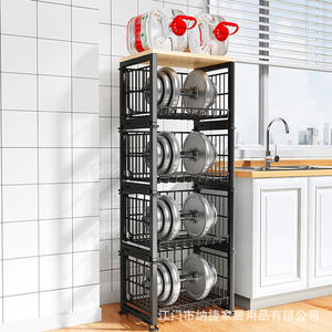 Estante de almacenamiento de verduras para cocina, de 4 niveles, plegable, de metal, para organizar frutas y verduras, tipo vertical, rectangular y duradero. - Product Image 3