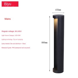 Luces de césped con energía solar LED 15W IP65 impermeable aluminio cilíndrico negro al aire libre jardín acento camino iluminación - Product Image 3