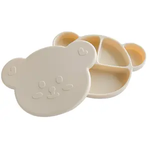 New design environment-friendly BPA-free food grade silicone animal cat shape silicone baby dinner plate with spoon