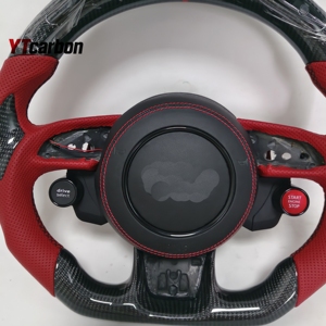 YTcarbon pour A6 S6 RS6 C7 <span class=keywords><strong>s</strong></span>-line personnalisé voiture personnalisée modifier <span class=keywords><strong>R8</strong></span> démarrage cuir rouge véritable Fiber de carbone LED volant - Product Image 2