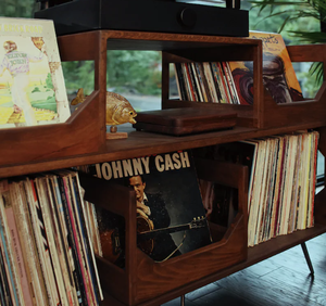 Meuble de maison populaire : Support de tourne-disque Irving, style bibliothèque, <span class=keywords><strong>pour</strong></span> rangement de disques vinyles - Product Image 3