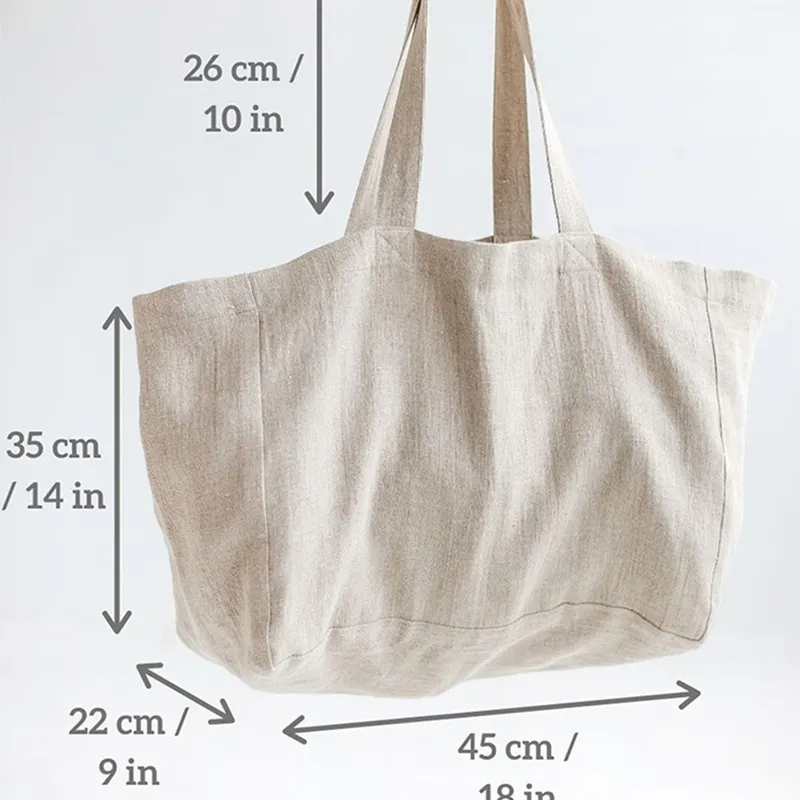 Factory Direct Personalized Eco Custom Logo Large Capacity Simplicity Pure Beach Cotton Linen Tote Bag