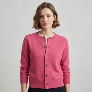 <span class=keywords><strong>Cardigan</strong></span> in Lana / Cashmere per Donna, Maglia Fine 12GG, Morbido e Caldo, Rosa, Puro Lana, con Bottoni, Lavorato a Maglia - Product Image 2
