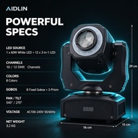 Projecteur LED mobile 60W avec triple prisme et anneau lumineux RGB, DMX512, activé par le son, Gobo, pour DJ, discothèque, karaoké, fête
