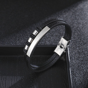 Nuovo <span class=keywords><strong>Bracciale</strong></span> in Pelle Fatto a Mano per <span class=keywords><strong>Uomo</strong></span>, Design Geometrico Multistrato <span class=keywords><strong>Intrecciato</strong></span> con Chiusura in Acciaio Inossidabile - Product Image 5