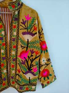 Trending Mustard Color <b>Velvet</b> Suzani <b>Jacket</b> Ethnic Handcrafted Embroidery Boho Winter Coat Artistic Festival Wear <b>Women</b> - Product Image 4