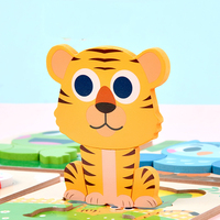 Mainan Jigsaw Puzzle 3D anak-anak, teka-teki kayu hewan kartun kayu untuk anak-anak