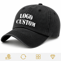 Casquette de baseball vintage en denim délavé noir, 100 % coton, style streetwear, avec logo personnalisé, effet délavé à l'acide, pour papa