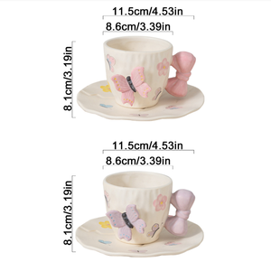 Juego de <span class=keywords><strong>Taza</strong></span> y Platillo de Porcelana con Diseño de Mariposa Rosa y Morada en Relieve 3D, Pintado a Mano, Estilo Rústico Elegante, Ecológico - Product Image 6