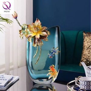 Vas Bunga Kristal Mewah Ringan Hiasan Vas Bunga Teratai Berwarna Enamel Berkualitas Tinggi untuk Dekorasi Rumah Seni Modern - Product Image 2