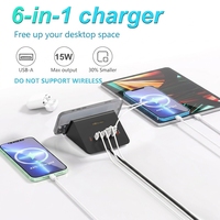 Station de charge de bureau Vhbw CT-1250 35W PD20W+15W USB-C & USB-A 6 ports 3C3A avec support pour téléphone portable et câble long pour la maison et le bureau