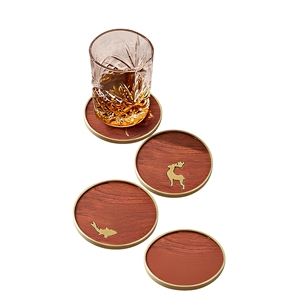 Modern Round Sublimation MDF <b>Coasters</b> with Brass Rim Heat Resistant Eco-Friendly Lightweight Set for Home Kitchen Dining Table - Product Image 6